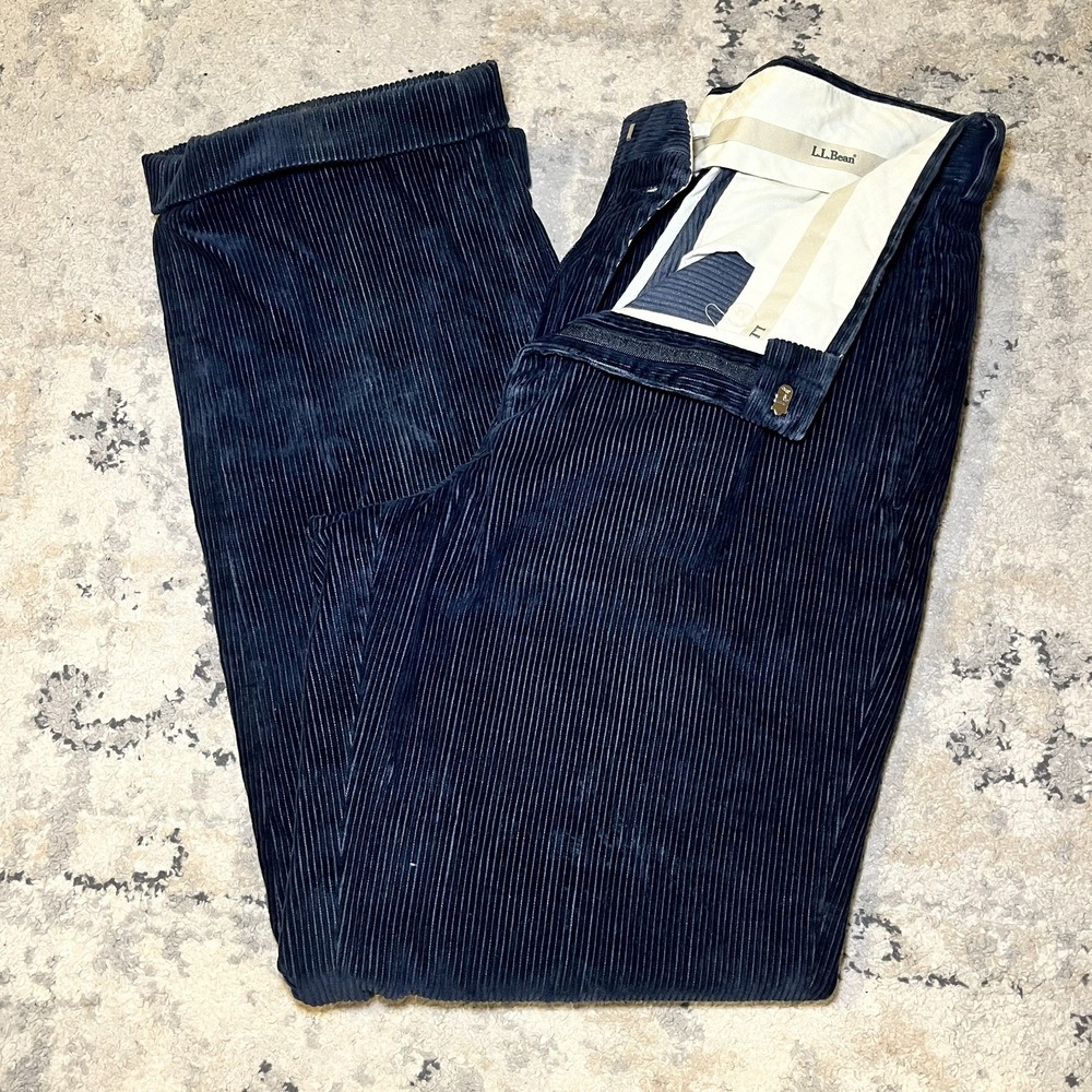 LL‎ Bean Classic Corduroy Pants Navy Blue Men 32w x 29L Academia Preppy Roll Hem